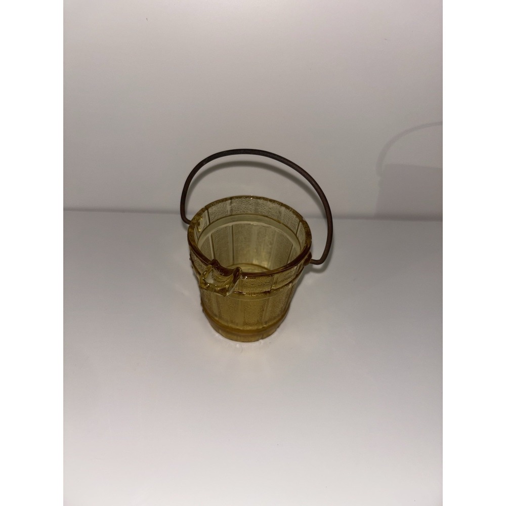 Vintage Hazel Atlas Amber Glass Small Bucket Ashtray W/Handle Unique Piece - Picture 2 of 2